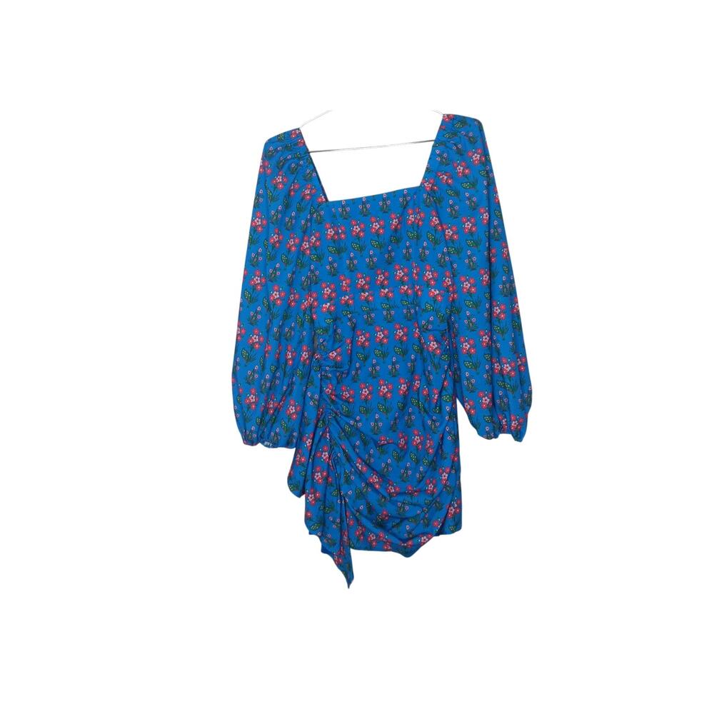 New with Tags RHODE Mina Draped Floral Mini Dress XS Blue Puff Sleeve Ruched - Picture 3 of 16